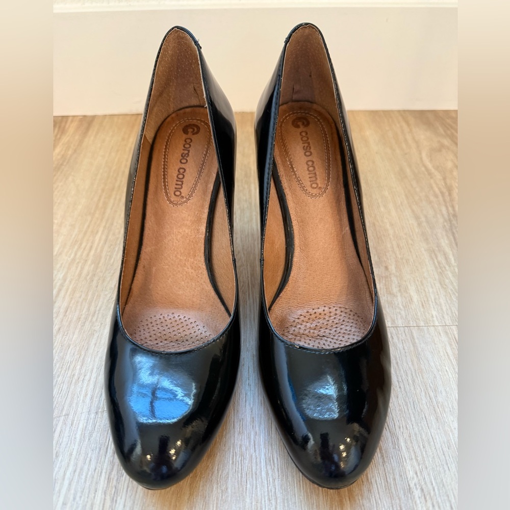 Corso Como Black Patent Leather Pumps Heels Size 8 Made in Brazil
